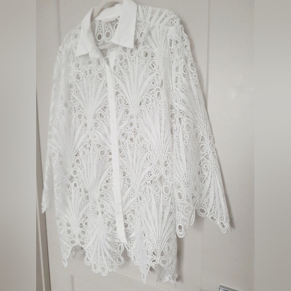 Adiva White Lace Button-Up Shirt - Picture 3 of 7